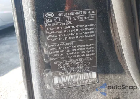 2011 Land Rover Range Rover Sport Lux z USA, uszkodzony, nr VIN SALSK2D47BA713513